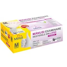 Manusi examinare latex usor pudrate Minut, marimi S, M, L, albe
