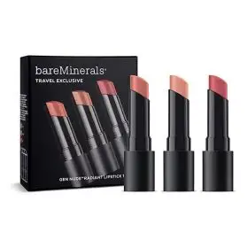 Set 3 rujuri de calatorie Exclusive BareMinerals: Gen Nude Radiant, Cocoa, Cream Lipstick, Infatuation, 3.35 g + Gen Nude Radiant, Cocoa, Cream Lipstick, Friendship, 3.35 g + Gen Nude Radiant, Cocoa, Cream Lipstick, Swag, 3.5 g