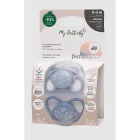 Set 2 Suzete MyButterfly din silicon, forma anatomica, simetrica, tetina ortodontica flexibila, cu cutie de transport si sterilizare, 0 - 6 luni, nip first moments 31610