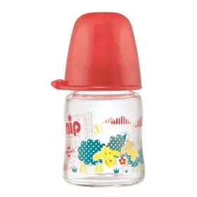 Biberon de sticla cu gat larg Girl 120 ml, tetina silicon, 0+ Nip 35066