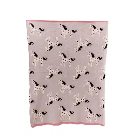 Paturica Tricotata din Bumbac Unicorni Gri cu Alb