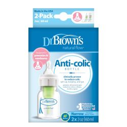 Pachet Biberoane Anti-Colici cu Gat Ingust, Polipropilena, 60 ml. “Options Plus” ptr. prematuri, (2 pack), BPA Free Transparent