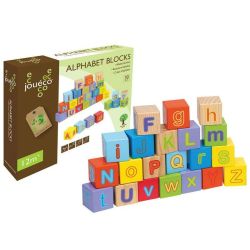 Joueco - Cuburi din lemn certificat FSC Alfabetul, 12 luni+, 30 piese, Multicolor 