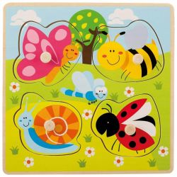  80075_insects_14 Puzzle din lemn 4 piese, Insecte Joueco Multicolor