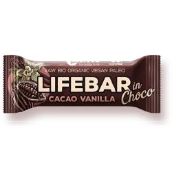Lifebar baton cu cacao si vanilie in ciocolata raw bio 40g 