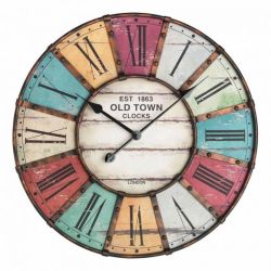  60.3021_19 Ceas de perete XXL cu aplicatii din metal, analog, design VINTAGE - Old Town Clock, cifre romane, colorat, TFA TFA Bej