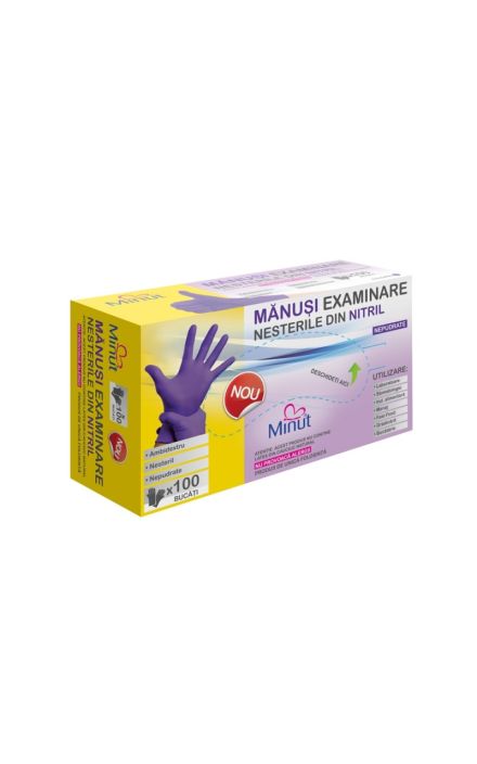 Manusi nitril Minut nepudrate violet 100 buc S, M, L 