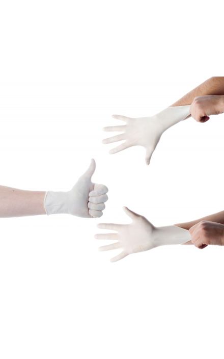 Manusi examinare latex nepudrate Minut, marimi S, M, L, albe 