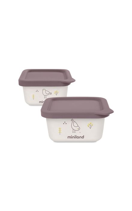 Set 2 recipiente ermetice mancare solida Miniland Chick Bej