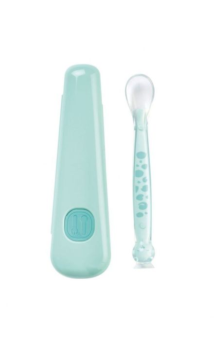 Lingurita din Silicon „Soft & Fun” cu Suport pentru Depozitare Verde