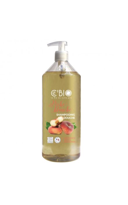 Sampon si gel de dus organic 2 in 1 cu piersici albe 1000 ml CE'BIO 
