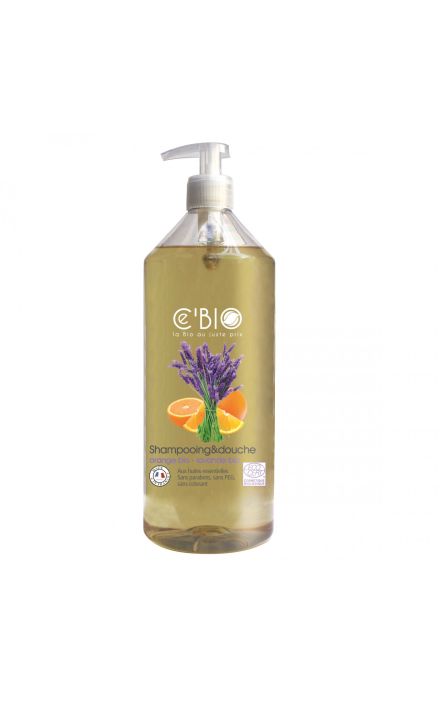 Sampon si gel de dus organic 2 in 1 cu portocale si lavanda 1000 ml CE'BIO 