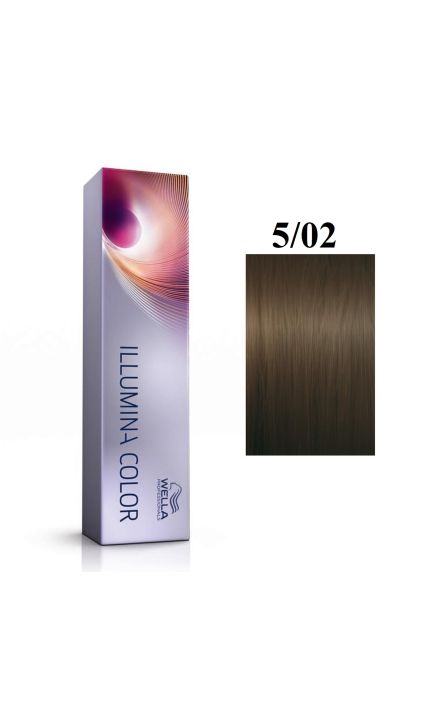 Vopsea permanenta Wella Professionals Illumina Color 5/02, Castaniu Deschis Natural Mat, 60ml 