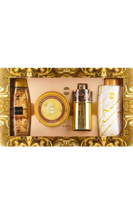 Set Cadou AJMAL AURUM 75 ml + 200 ml Gel de dus + 200 g Unt de corp + 100 g Pudra de corp parfumata 