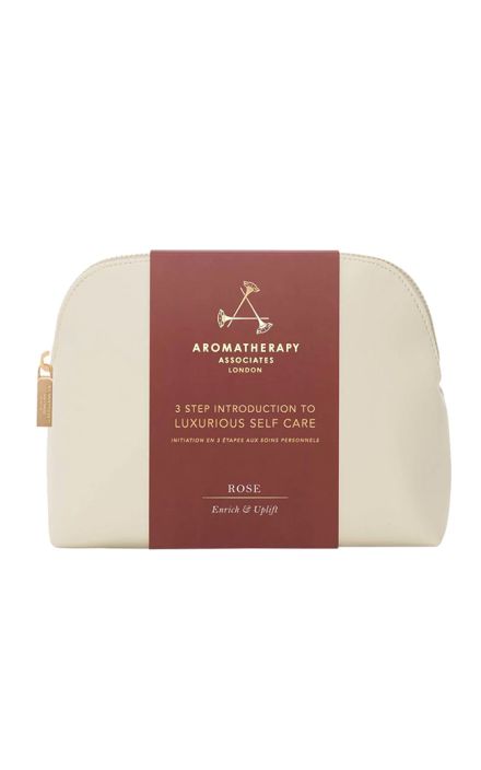 Aromatherapy Associates 3 Step Introduction To Luxurious Self Care: Rose Triple Exfoliator 50 Ml + Rose Bath & Shower Oil 9 Ml + Rose Pink Clay Mask 50 Ml + Classic Branded Vegan Leather Washbag 