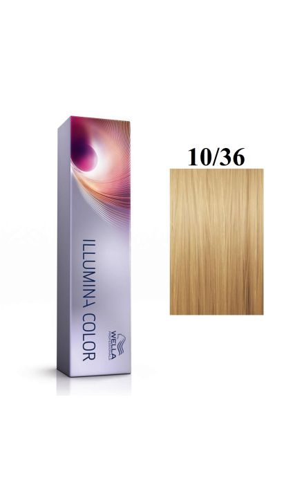 Vopsea permanenta Wella Professionals Illumina Color 10/36, Blond Luminos Deschis Auriu Violet, 60ml 