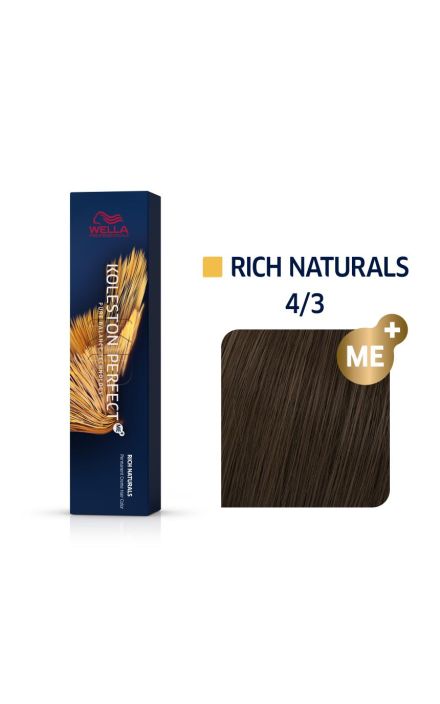 Vopsea permanenta Wella Professionals Koleston Perfect 4/3, Castaniu Mediu Auriu, 60ml 