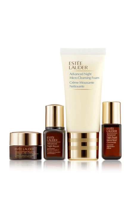 Set Estee Lauder Advanced Night Repair, Femei, Ser pentru regenerarea tenului, 30 ml + Gel spumant pentru curatare, 30 ml + Ser concentrat pentru regenerare, 5 ml + Crema pentru ochi cu efect de regenerare, 5 ml 