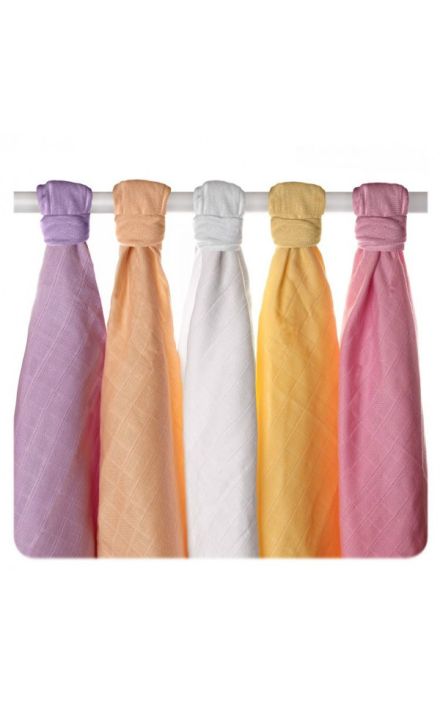 Set 5 museline din bumbac organic 70x70cm Old Times Girls Pastels 