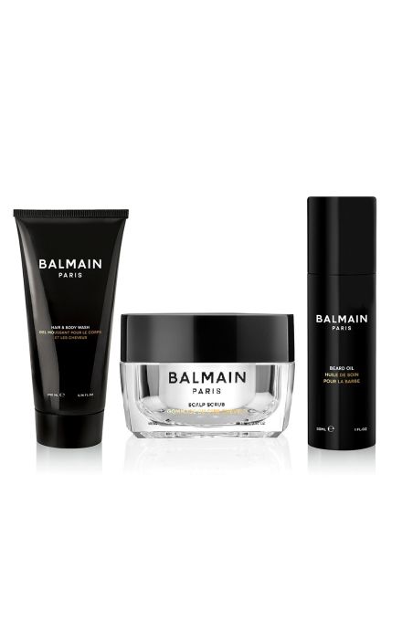 Set Balmain Professionnel Barbati – Scrub pentru Scalp, 100 g + Ulei de Barba, Definire si Textura, Dimethicone, 30 ml + Men, 2-In-1 Sampon si Gel de Dus, Glycerin, 200 ml 