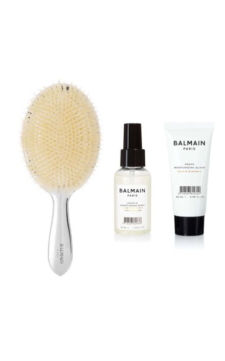 Set Balmain Professionnel Femei – Perie de Par, Silver + Elixir Hidratant cu Ulei de Argan, pentru Densitate si Vitalitate, 20 ml + Apa Parfumata de Par, Silk, 50 ml 