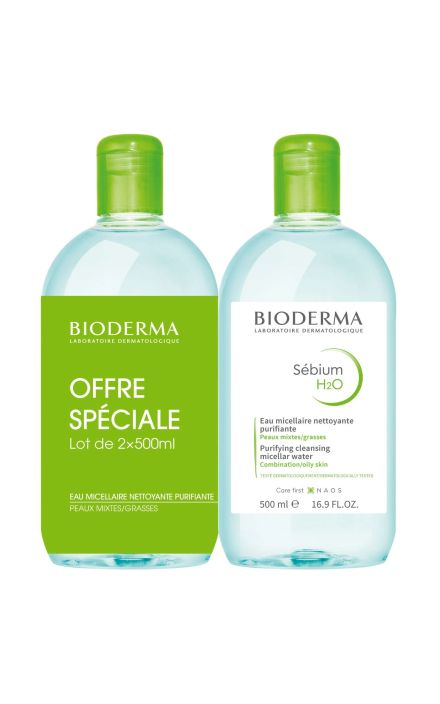 Set Duo, Bioderma, Sebium H2O, Ingrediente active, Purificante, Apa micelara, Pentru ten mixt cu gras, 2 buc, 500 ml 