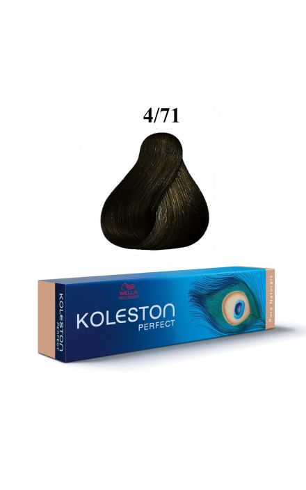 Vopsea de par permanenta, Wella Professionals, Koleston Perfect,  4/71 Saten mediu cenusiu, 60 ml 