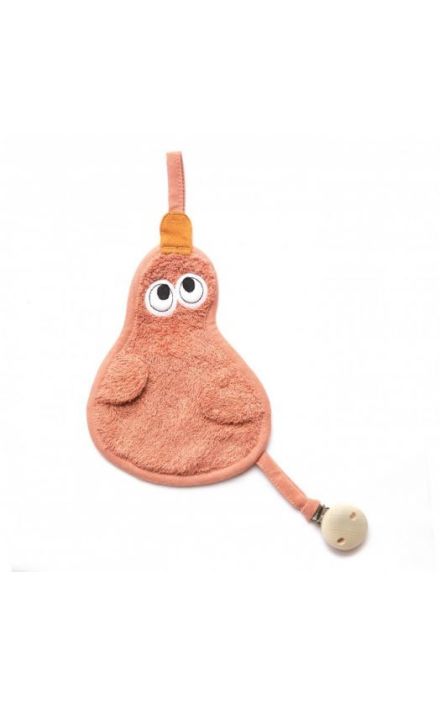 Textil din bambus pentru dentitie cu agatatoare suzeta din lemn Para Apricot Blush Portocaliu