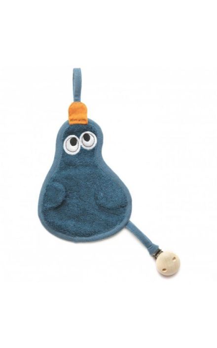 Textil din bambus pentru dentitie cu agatatoare suzeta din lemn Para Marin Albastru