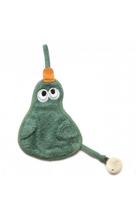 Textil din bambus pentru dentitie cu agatatoare suzeta din lemn Para Aspen Green Verde