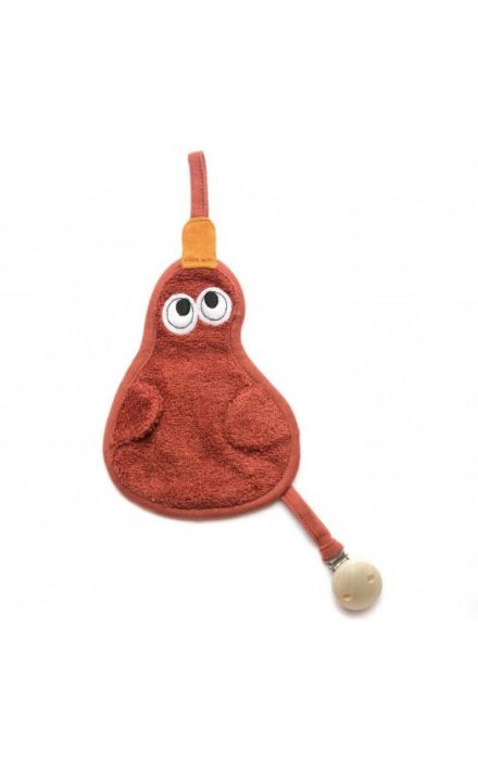 Textil din bambus pentru dentitie cu agatatoare suzeta din lemn Para Rosewood Caramiziu