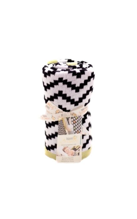 Paturica Tricotata din Bumbac Chevron Alb si Negru Alb / Negru