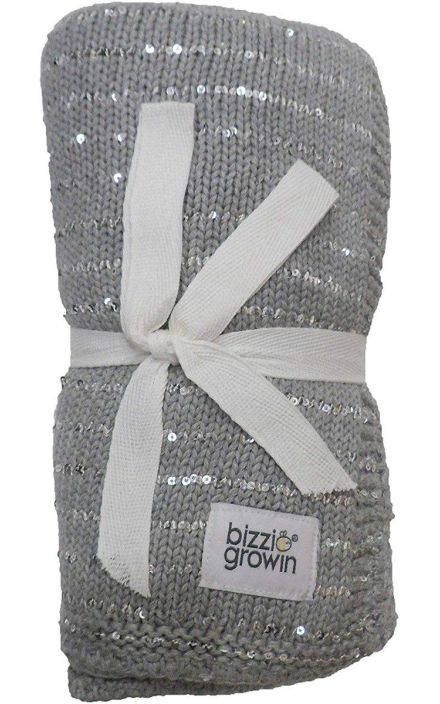 Paturica Tricotata din Bumbac Gri cu Paiete Argintiu