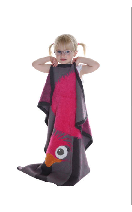 Paturica Tricotata din Bumbac Strut Roz cu Gri Rosu