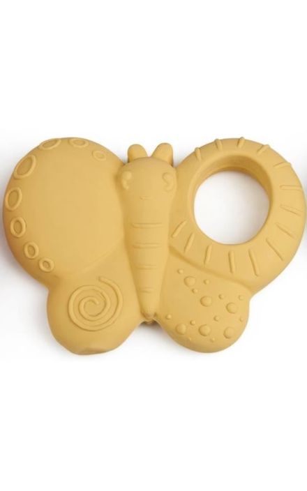 Jucarie organica pentru dentitie, din cauciuc natural, Fluturas, Grunspecht 682-00 Galben