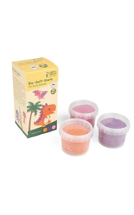 Set Plastilina organica, pentru copii, 2 ani+, 3 culori, moale, nelipicioasa, usor de modelat, roz/mov/bej, Grunspecht 680-V1 Multicolor