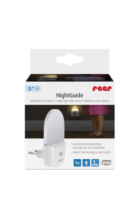 Lampa de veghe pentru priza, cu senzor de noapte sau zi, 0+ luni, Reer NightGuide 52380 