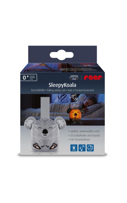 Jucarie din plus pentru somn Sleepy Koala, cu lumina de veghe si muzica pentru bebelusi, 0+ luni, Reer 52451 Lemn Natur