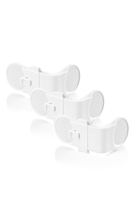 Set 3 sigurante pentru blocare sertare si usi de dulapuri REER 71080 Alb