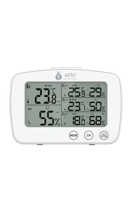 Set Termometru si higrometru digital cu 3 transmitatoare wireless externe Airbi TRIO BI1030 Alb