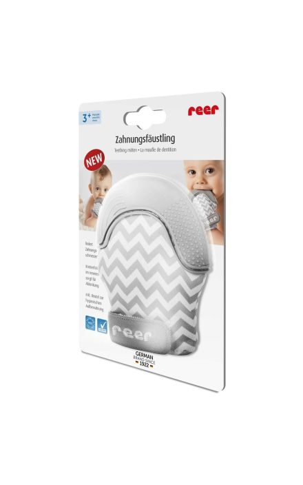 Manusa de dentitie bebelusi pentru masaj gingival si calmare, 3+ luni, Reer 79231 Gri