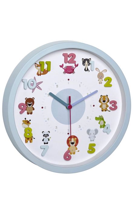 Ceas de perete pentru copii, silentios, cu animale si cifre 3D, TFA Little Animals 60.3051.14 Multicolor