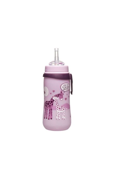 Cana de baut cu pai din silicon Straw Cup Girl, antipicurare, clip de prindere, 330 ml, de la 12 luni, nip 35068 Mov