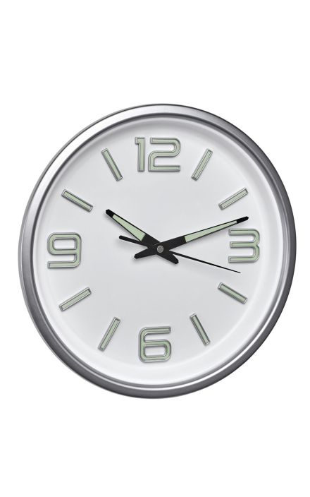 Ceas de perete silentios, analog, cu cifre si ace fosforescente, cadran alb cu argintiu, TFA 60.3040.02 Argintiu