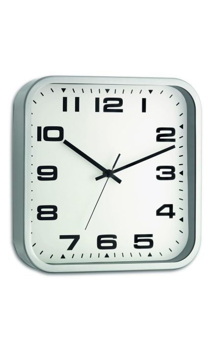 Ceas de perete analog, patrat, cu cadru metalic, argintiu, TFA 60.3013 Argintiu