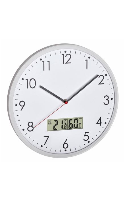 Ceas analog silentios de perete, cu termometru si higrometru digital, alb, TFA 60.3048.02 Alb