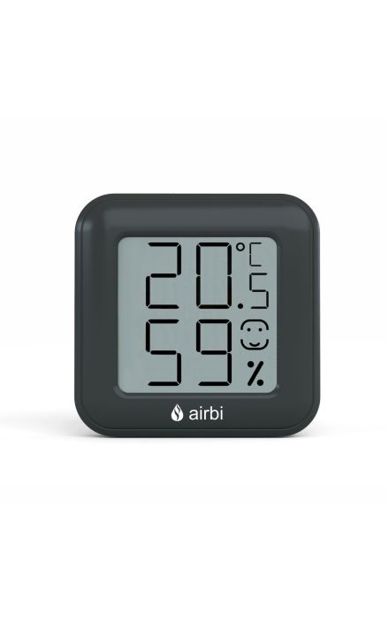 Termometru si higrometru digital de camera, ecran LCD, memorie, suport expandabil cu magnet, negru, AirBi SMILE BI1041 Black
