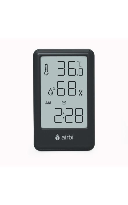 Termometru si higrometru digital de camera, ceas cu alarma, memorie, suport expandabil, negru, AirBi FRAME BI1050 Black