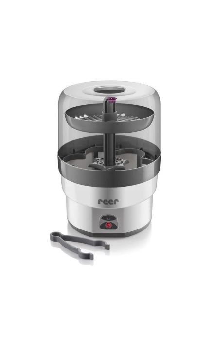 Sterilizator biberoane cu abur fierbinte, capacitate 6 biberoane, oprire automata, Reer VapoMax 36010 Gri