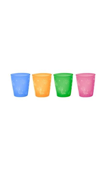 Set 4 pahare colorate pentru bebelusi si copii, 300 ml, fara BPA, 18+ luni, Nip 37061 Multicolor